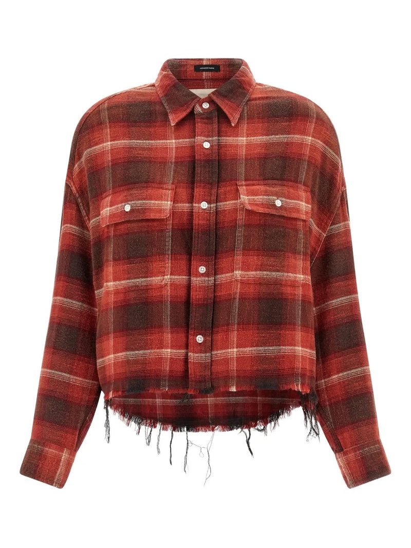 Cropped Work Shirt - Red / Black / Light Cream Plaid