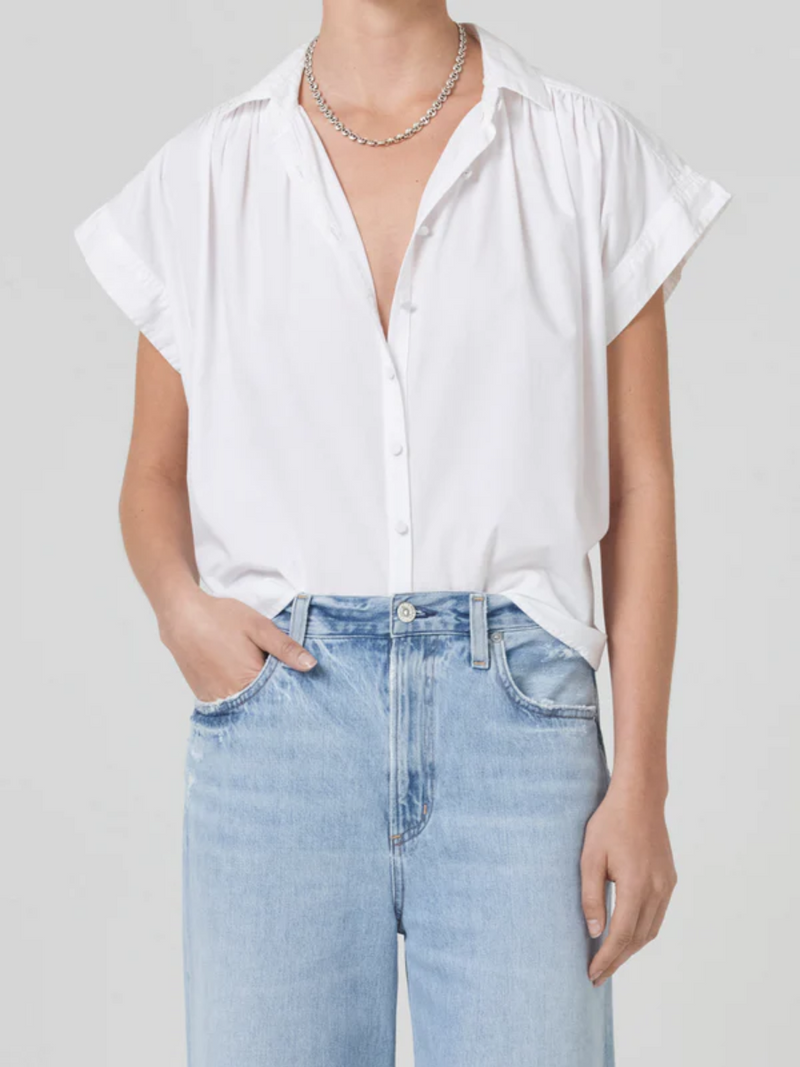 Citizens of Humanity Penny Short Sleeve Blouse in White