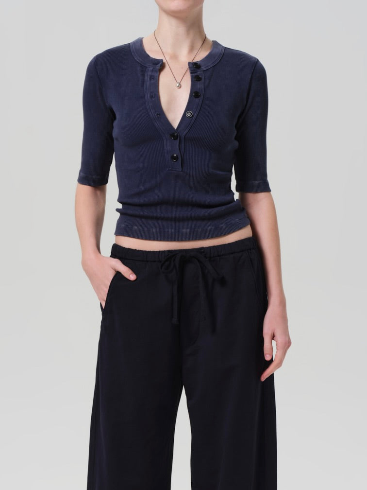 Nali S/S Henley in Mineral Navy