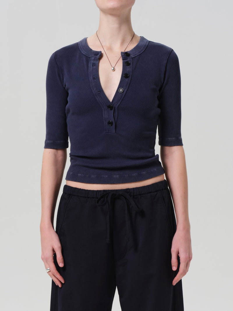 Nali S/S Henley in Mineral Navy