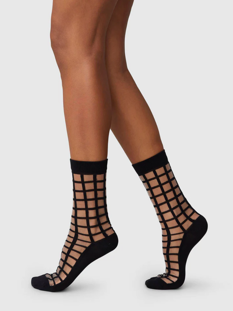 Swedish Stockings Alicia Grid Socks - Black