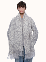 Cristobal Leopard Blanket Scarf in Brushed Recycled Cashmere & Mohair - Cream