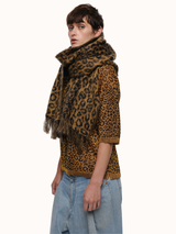 Cristobal Leopard Blanket Scarf in Brushed Recycled Cashmere & Mohair - Camel