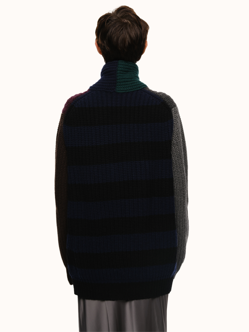 Quinn Cardigan in Italian Recycled Cashmere Wool - Dark Multi