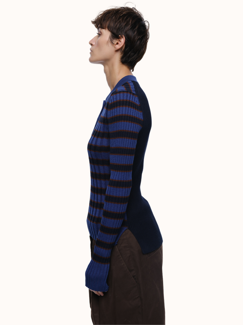 Silvia Ribbed Striped Polo in Organic Cotton - Blue