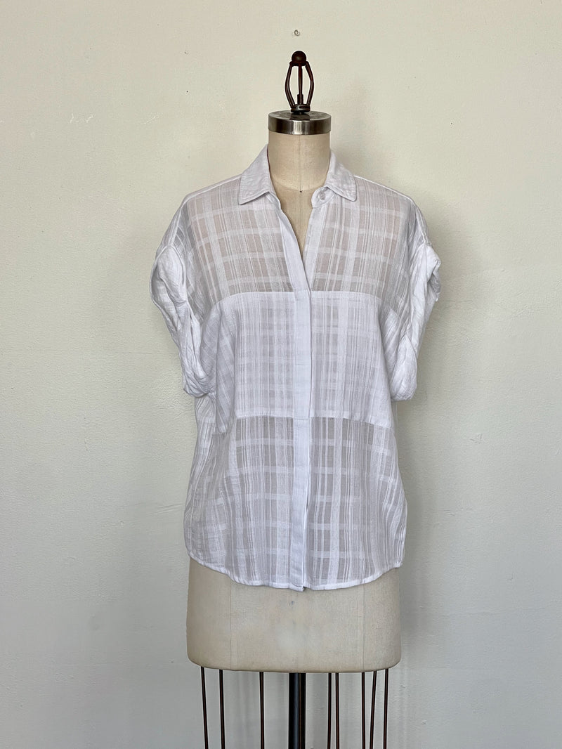 Danny Roll Sleeve Shirt in Gossamer Check - White