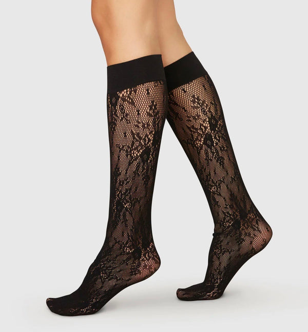 Swedish Stockings Rosa Lace Knee-Highs - Black