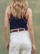 The Beaded Slim Tank - Navy
