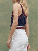 The Beaded Slim Tank - Navy