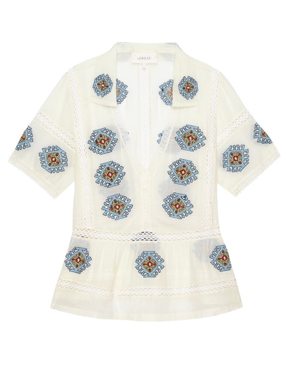 The Santa Fe Top with Folklore Embroidery - Cream