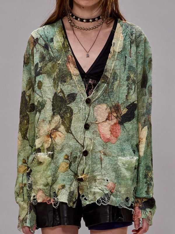 Boyfriend Cardigan - Turquoise Floral