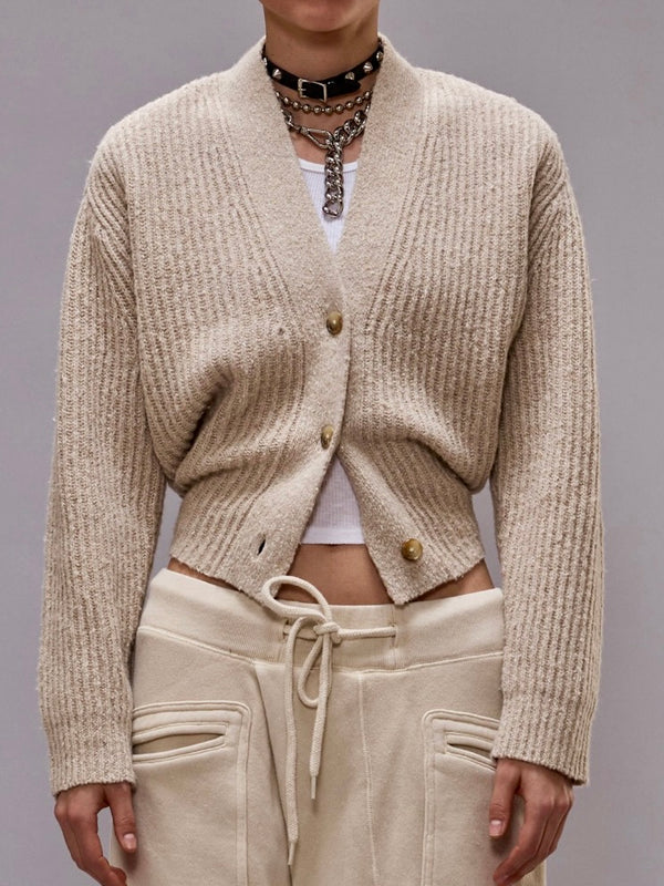 Split Hem Ribbed Cardigan