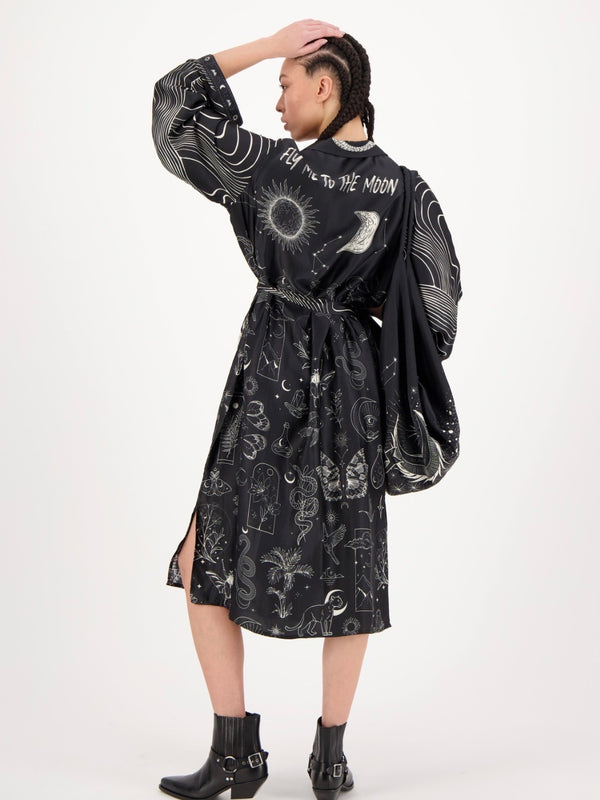 Nova Kimono Dress - Black Magic