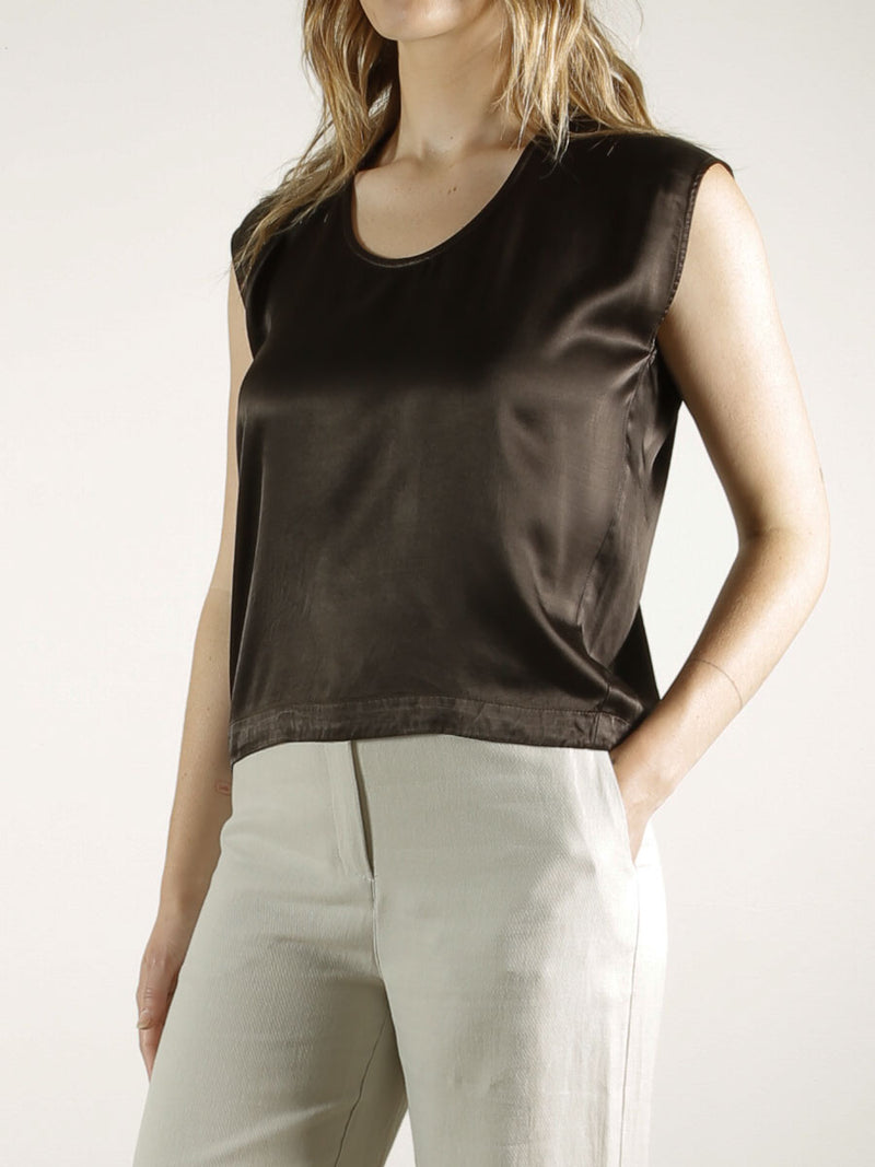 Delphine Cocoon Top in Vintage Satin - Espresso