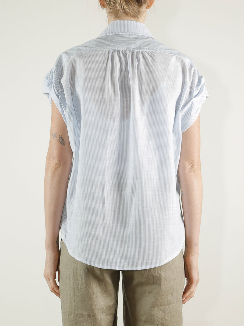Danny Roll Sleeve Shirt in Mini Pinstripe - Blue/White