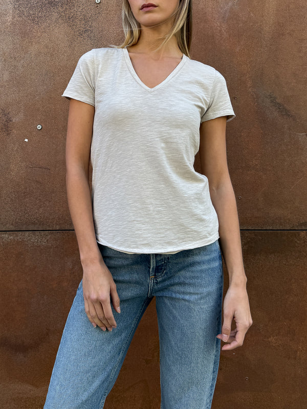 Classic V-Neck Tee in Supima Slub - Cement