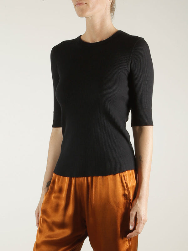 Giada Slim Crew in Thermal - Black