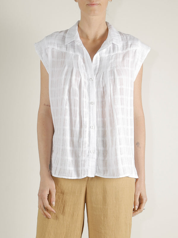 Audrey Band Sleeve Shirt in Gossamer Check - White *Final Sale*