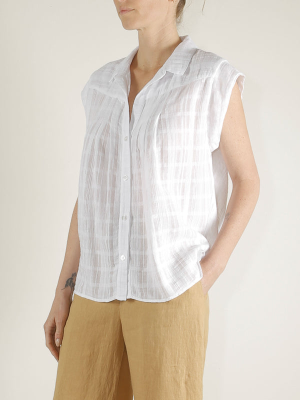 Audrey Band Sleeve Shirt in Gossamer Check - White *Final Sale*