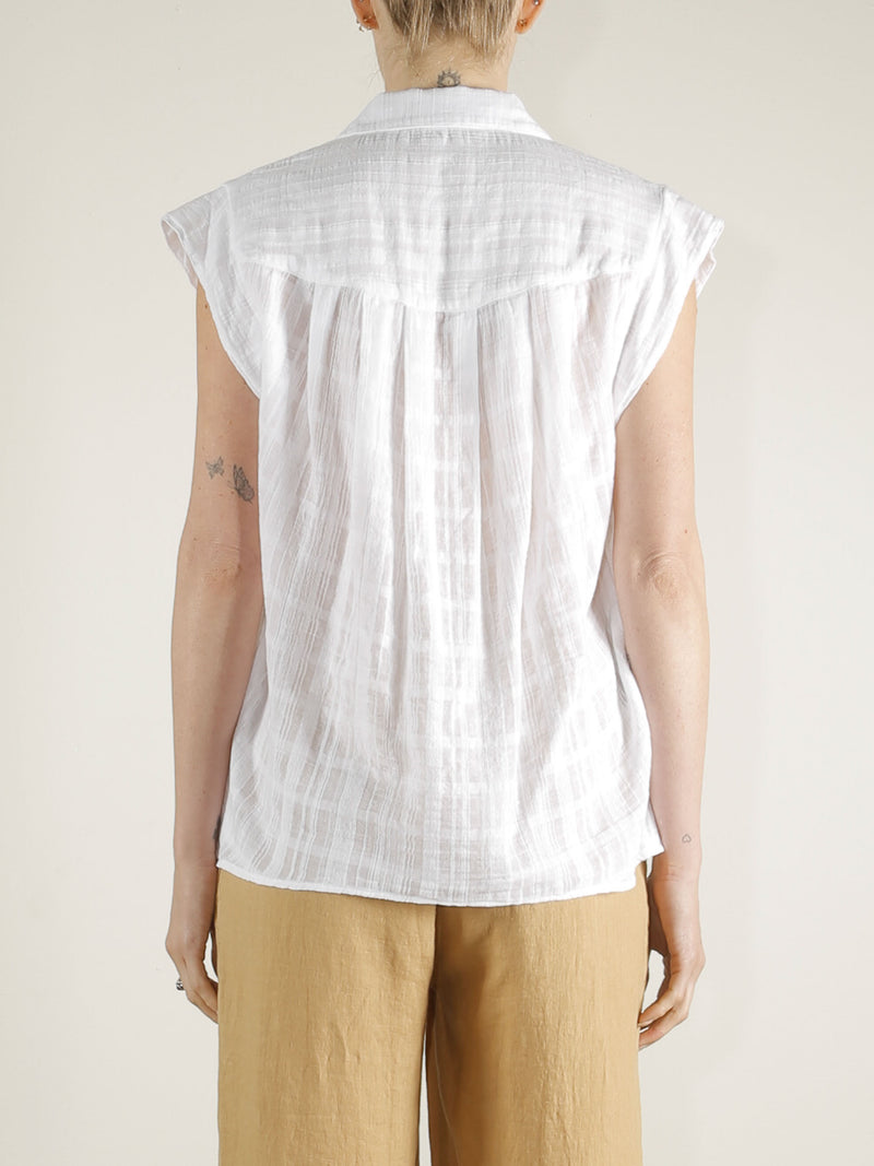 Audrey Band Sleeve Shirt in Gossamer Check - White *Final Sale*