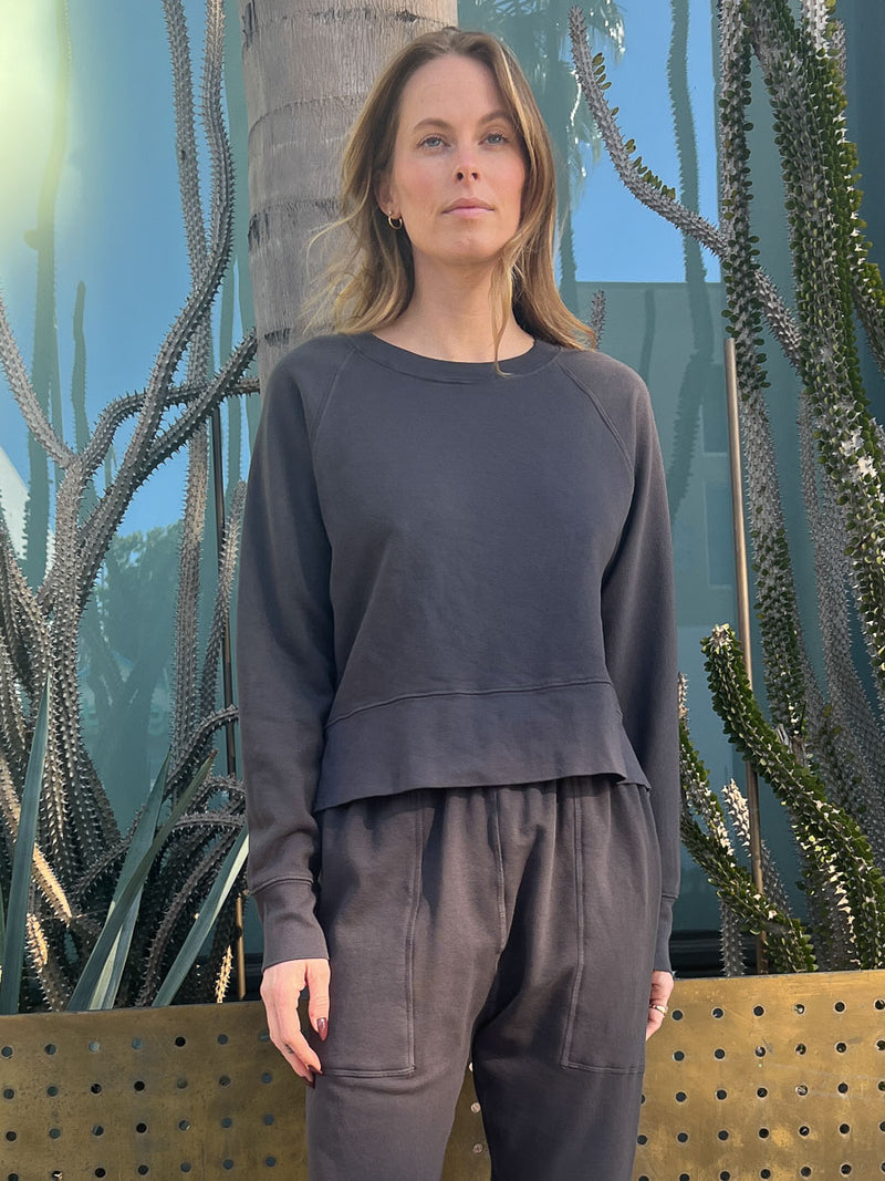 Sophia Crop Sweatshirt in French Terry - Carbon