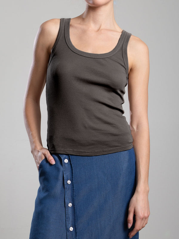 Cass Tank in Lightweight Rib - Carbon