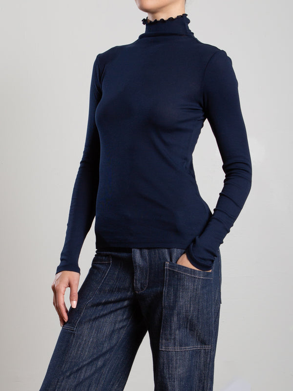 Cleo Turtleneck in Lightweight Rib - Midnight