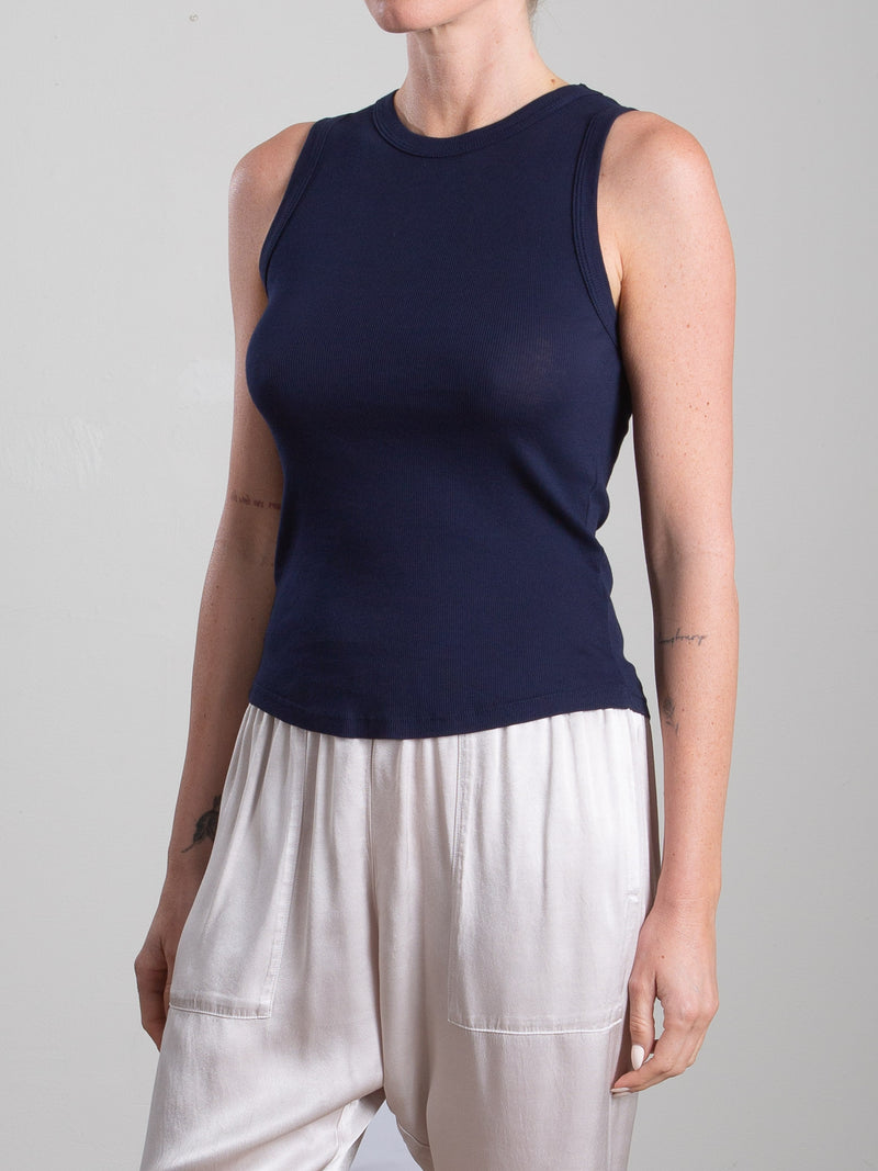 Athena Hi-Neck Tank in Lightweight Rib - Midnight