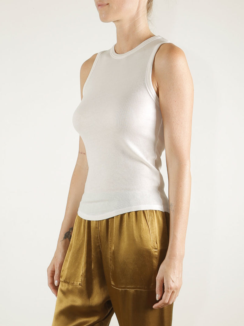 Athena Hi-Neck Tank in Lightweight Rib - Stone