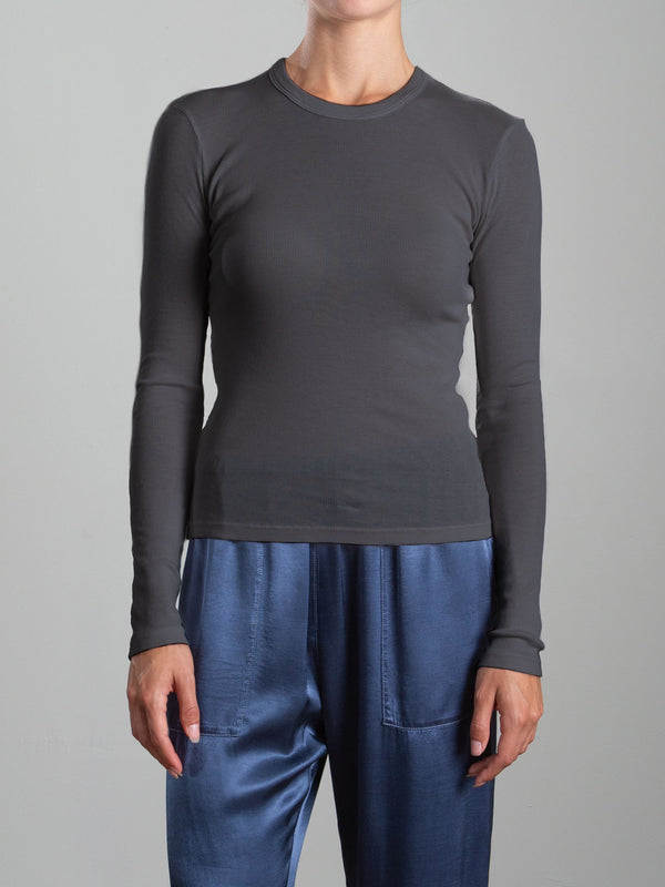 Jimmy Long-Sleeve Tee in Lightweight Rib - Carbon