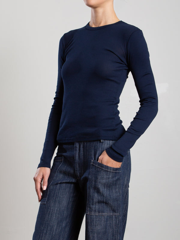 Jimmy Long-Sleeve Tee in Lightweight Rib - Midnight
