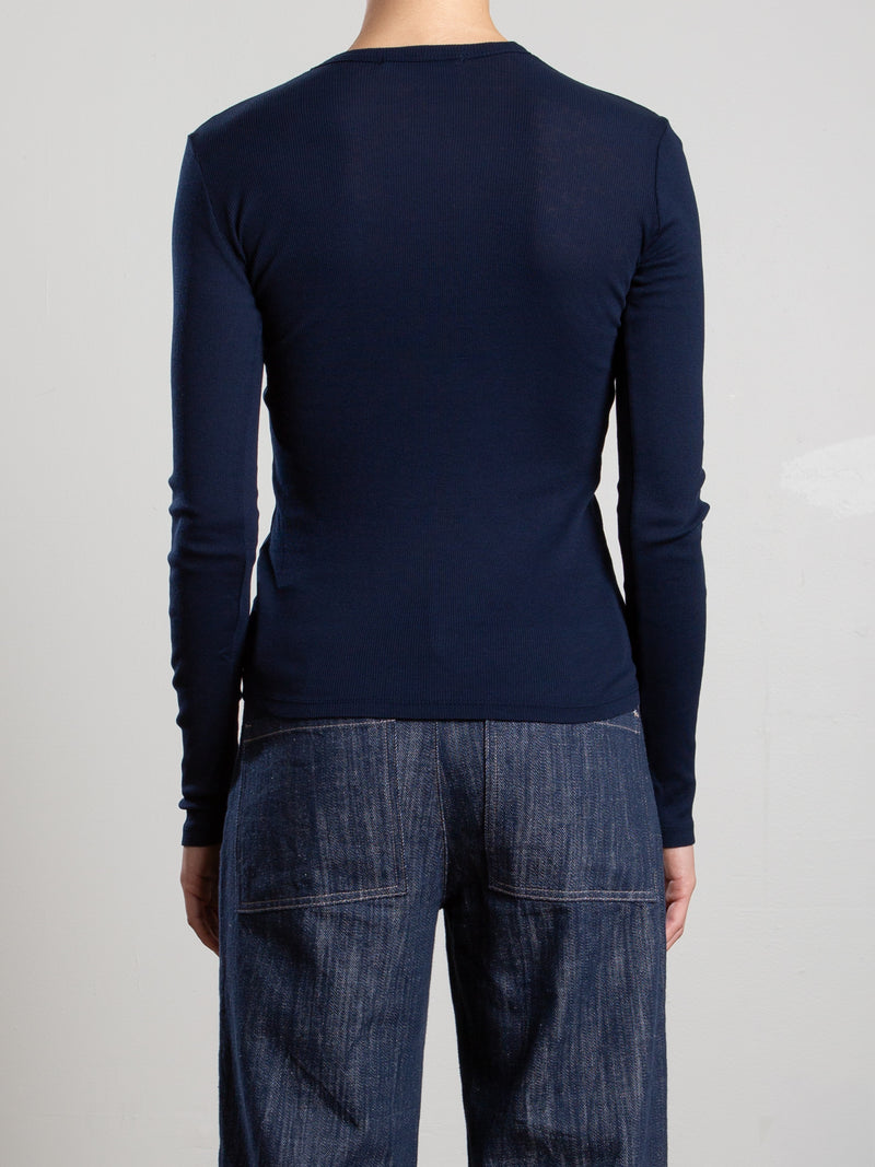 Jimmy Long-Sleeve Tee in Lightweight Rib - Midnight