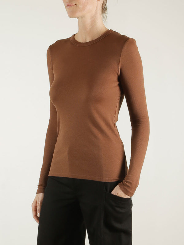 Jimmy Long-Sleeve Tee in Lightweight Rib - Umber