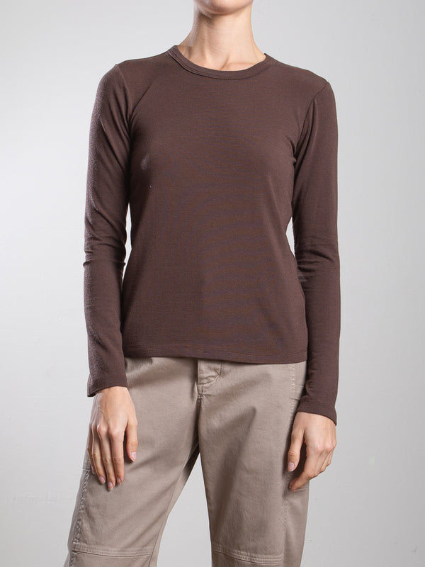 Jimmy Long-Sleeve Tee in Cashmere Jersey - Chocolate