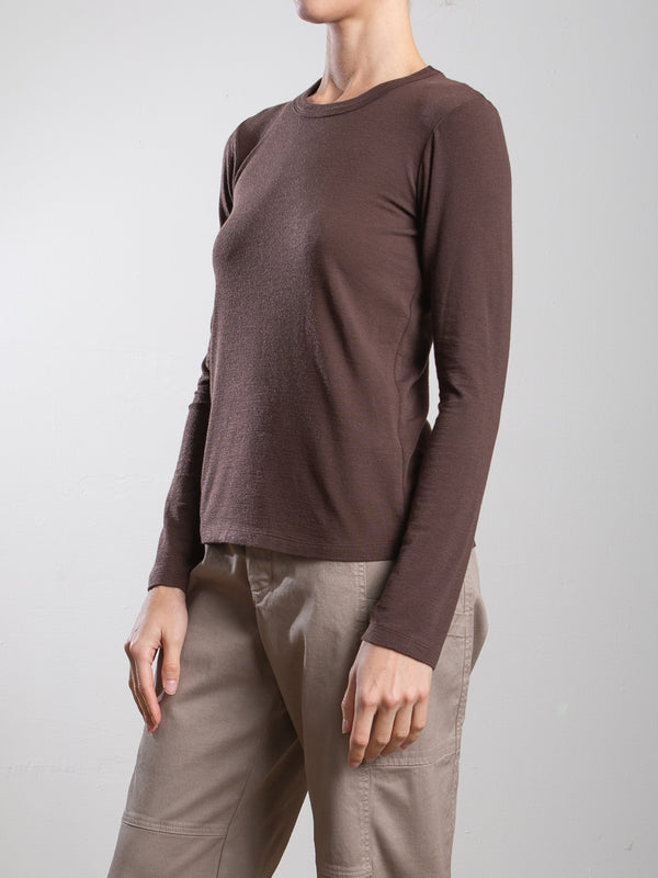 Jimmy Long-Sleeve Tee in Cashmere Jersey - Chocolate