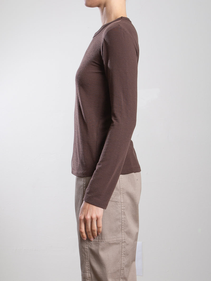 Jimmy Long-Sleeve Tee in Cashmere Jersey - Chocolate