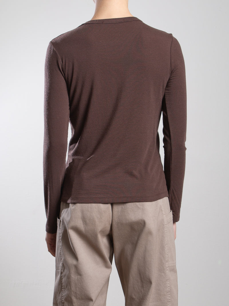 Jimmy Long-Sleeve Tee in Cashmere Jersey - Chocolate