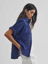 Claude Shirt in Japanese Cotton Stripe - Navy
