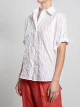 Claude Shirt in Japanese Cotton Stripe - Brick