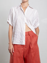 Claude Shirt in Japanese Cotton Stripe - Brick
