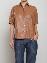 Claude Shirt in Faux Leather - Chestnut