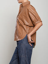 Claude Shirt in Faux Leather - Chestnut