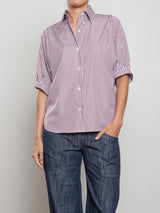 Claude Shirt In Striped Poplin - Bordeaux