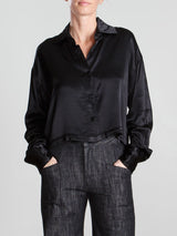 Billie Shirt in Vintage Satin - Black