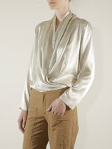 Simone Shirt Jacket in Vintage Satin - Oyster