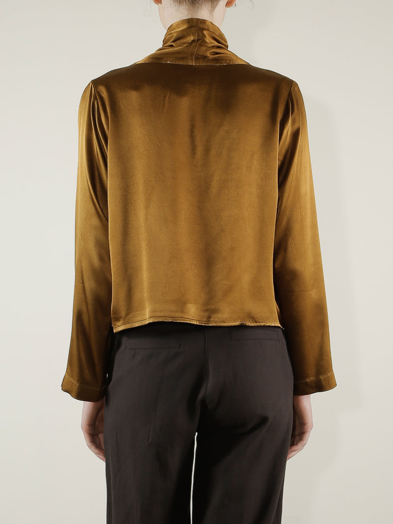 Simone Shirt Jacket in Vintage Satin - Tannin