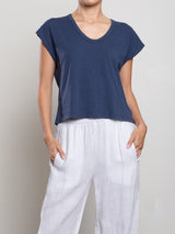 Lena Slouchy Scoop Neck Tee in Supima Slub - Blueberry