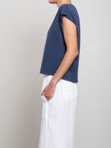 Lena Slouchy Scoop Neck Tee in Supima Slub - Blueberry