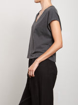 Lena Slouchy Scoop Neck Tee in Supima Slub - Vintage Black