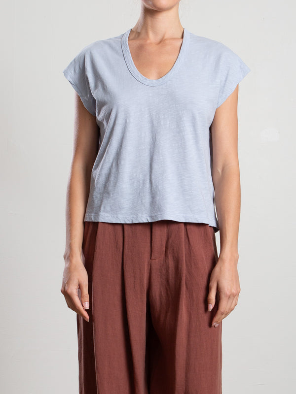 Lena Slouchy Scoop Neck Tee in Supima Slub - Breeze